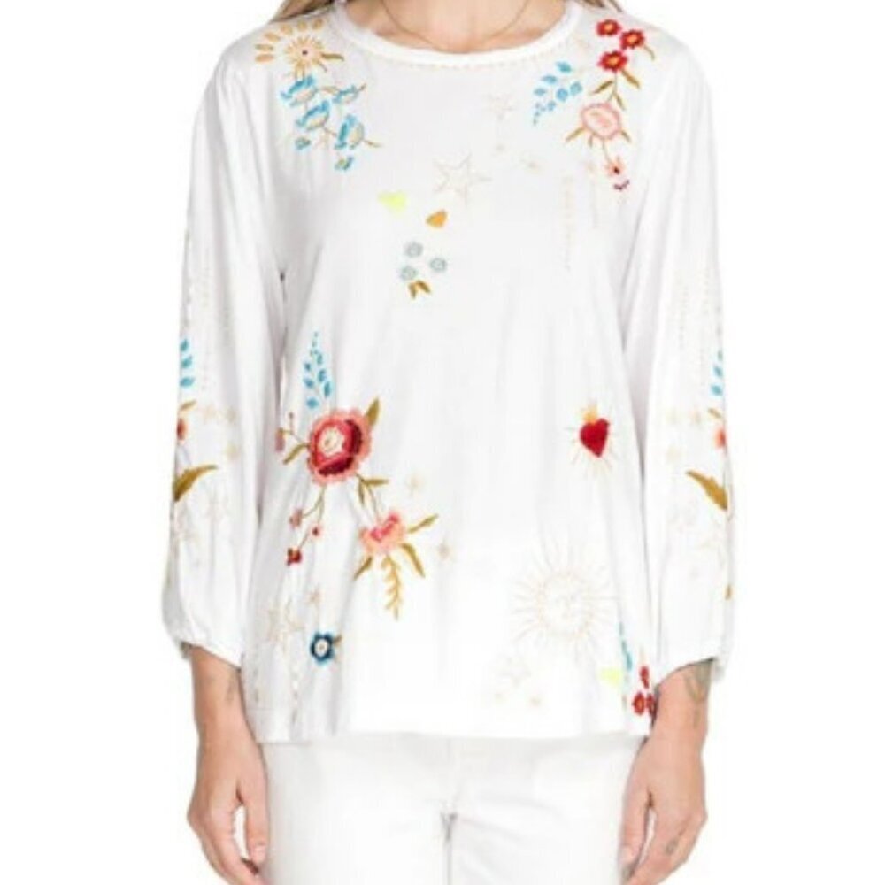 Johnny Was Johnny was Maris Puff Sleeve Knit - J11421-1 (White, XL) White